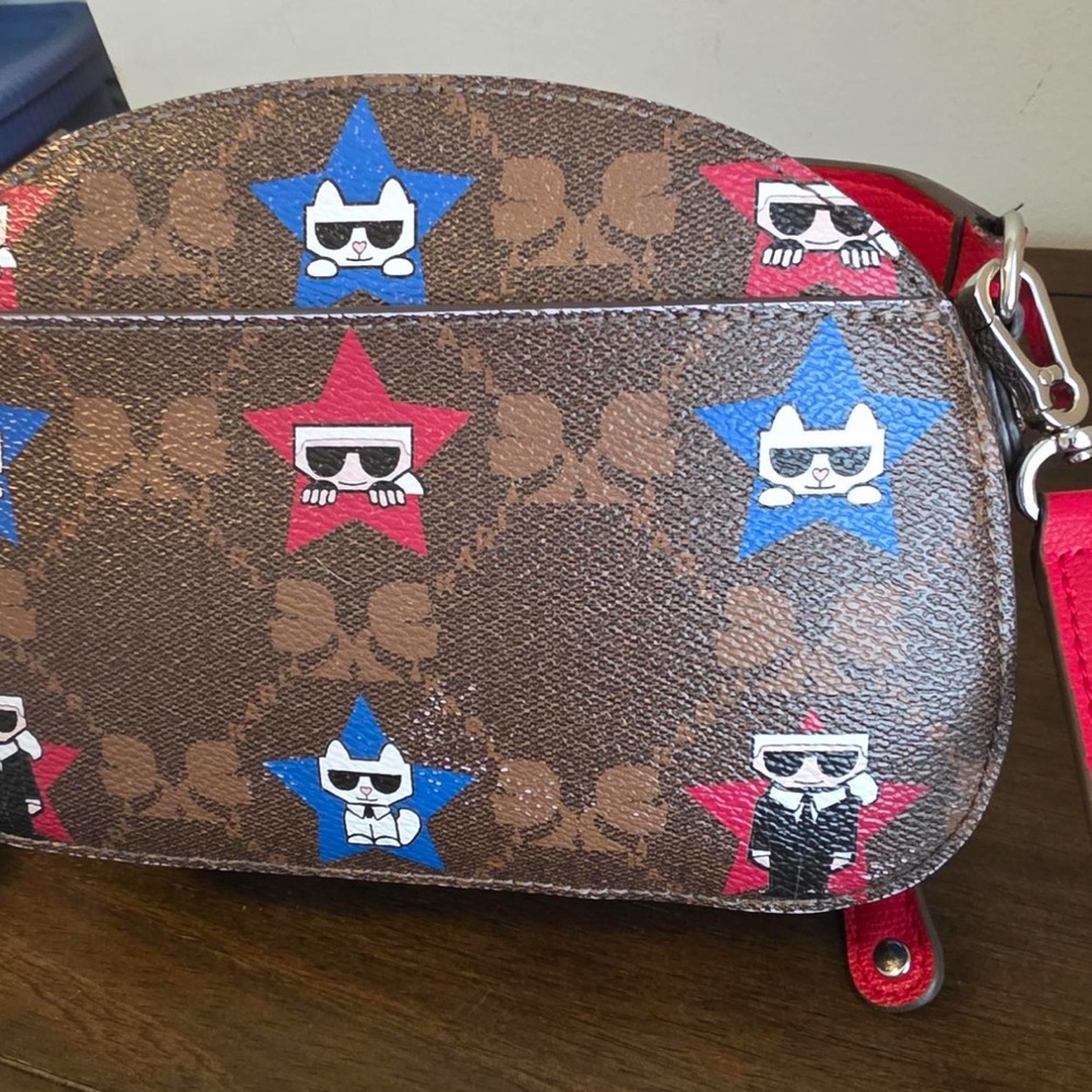 Karl Lagerfeld Brown Crossbody Bag with Red and Blue Accents - Picture 6 of 6